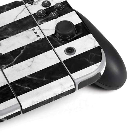Black and White Striped Marble Nintendo Switch OLED (2021) Skin